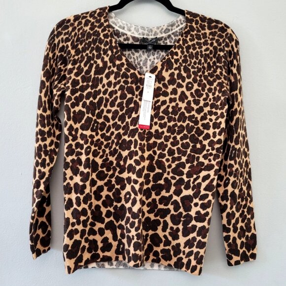 Talbots Cashmere V-Neck Sweater - Leopard New Size 0-2 Petite - Picture 3 of 12